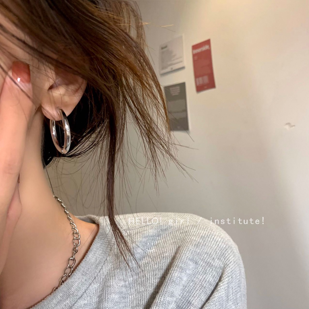 Anting Perak Korea Untuk Wanita Hypoallergenic Hoop Earring Perhiasan Y2K Aksesoris