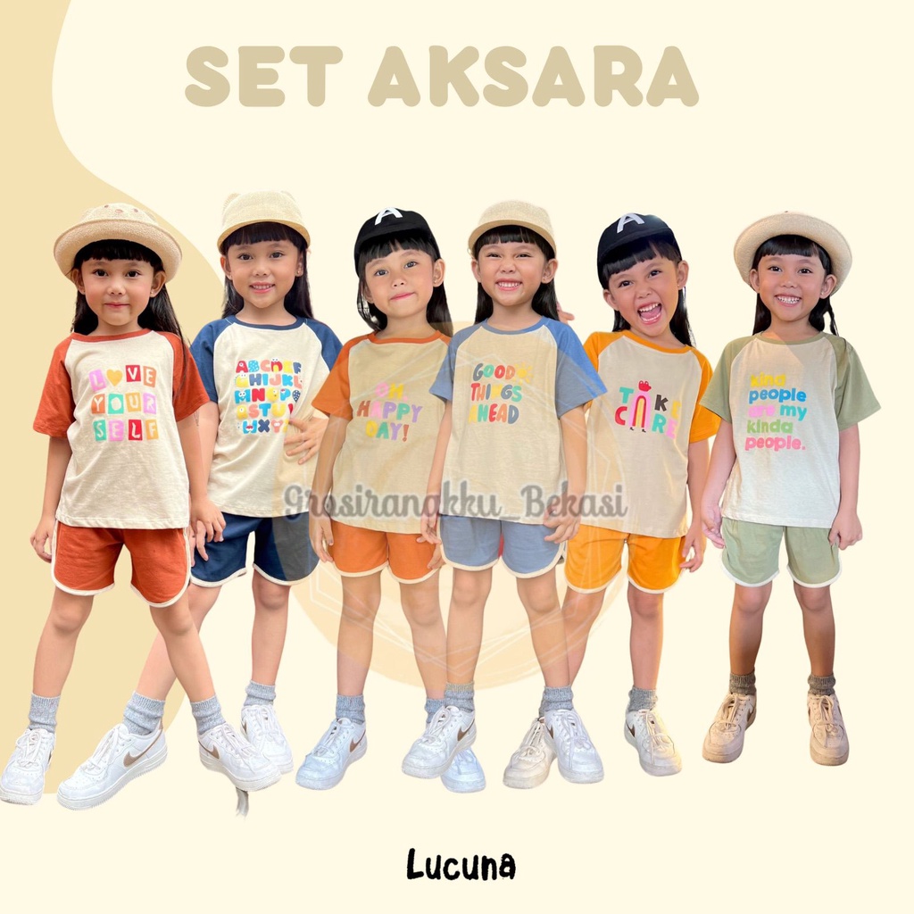 Setelan Anak Cewek Aksara Lucuna Mix Warna Size 1-5 THN