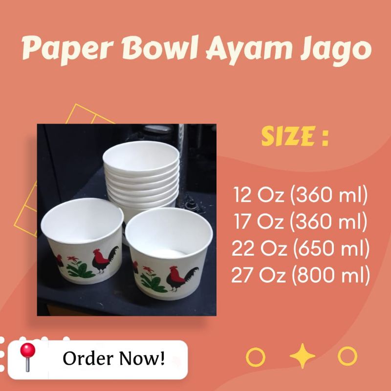 Jual Mangkok Kertas Paper Bowl Korean Bowl Rice Bowl Motif Ayam Jago 