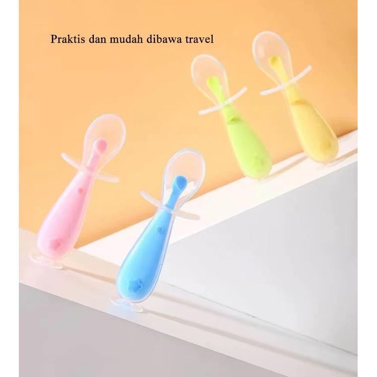 Sendok Anti Sedak / Alat Makan Anak Bayi / Perlengkapan Makan Bayi / Sendok Silikon Anti Sedak / Training Spoon + Suction