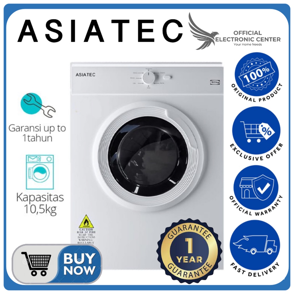 ASIATEC DRYER LISTRIK 10.5KG AST105 AST 105G MESIN PENGERING ANTI KUSUT LOW WATT LAUNDRY DRYER