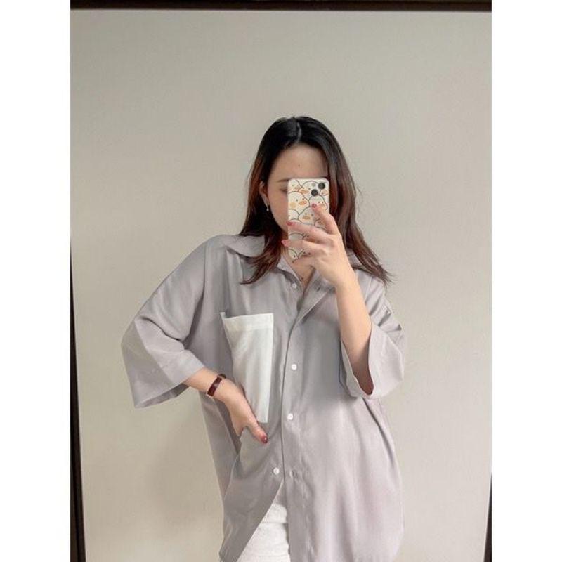 BEFAST - ZEC Kemeja FANIA Kombi Shirt Wanita / Monita Oversize Shirt / Kemeja Wanita Casual / Pakaian Kerja Wanita / Hem Lengan pendek / Fashion kekinian remaja ABG / Outift Wanita Kampus / Terlaris