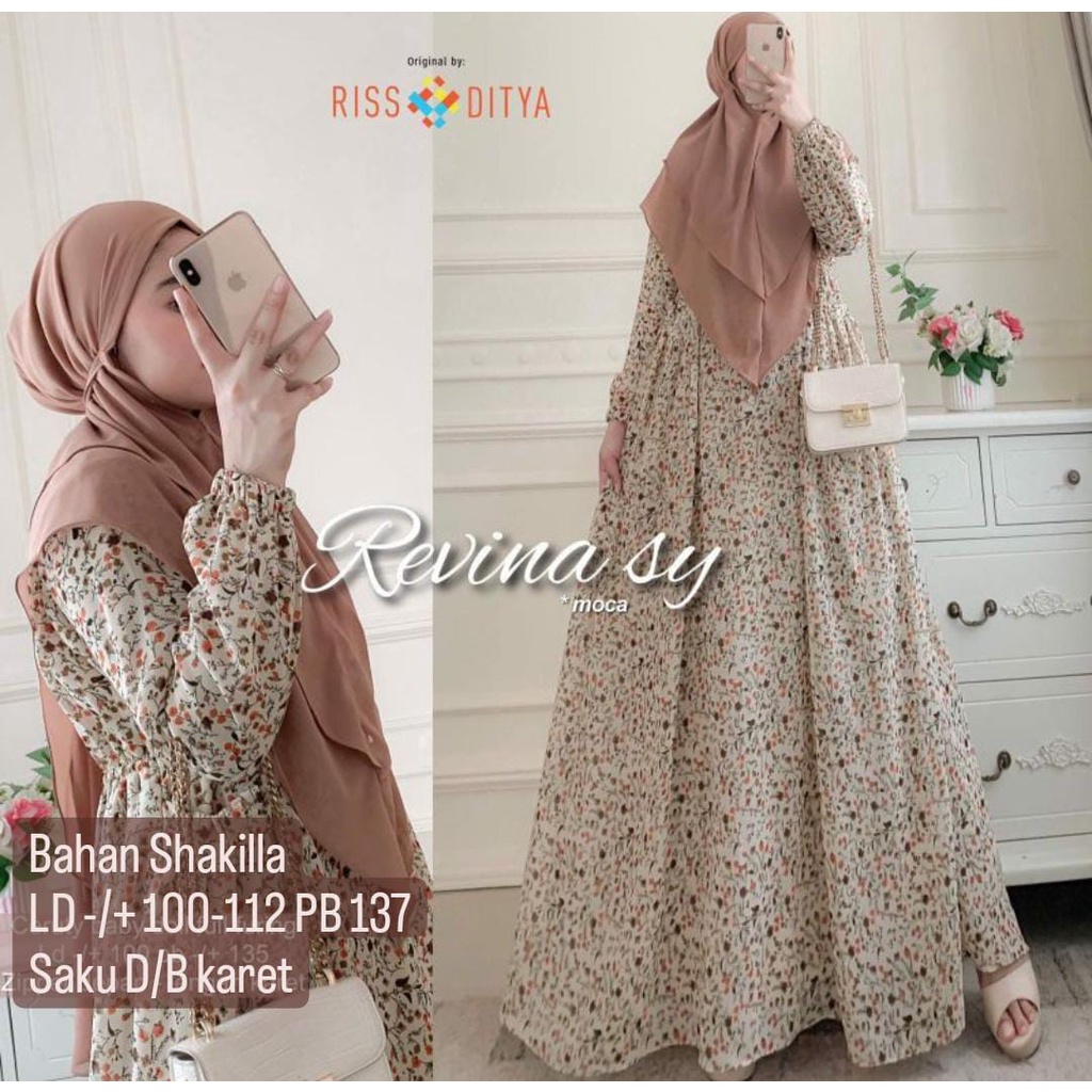 Gamis Set Hijab Revina Syar'i Ceruty Dobel Puring || Realpict (COD Bayar Ditempat)