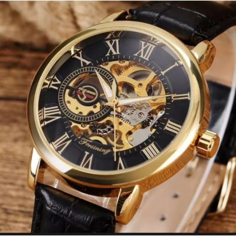 Forsining Automatic Impian Leather Strap ada Embos Forsining di Gesper