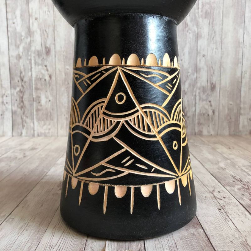 HOT PRODUCT Jimbe Mika 8 inch Tinggi 40cm Kendang Gendang Jimbe Motif Ukir Black Mate Model Baut Darbuka