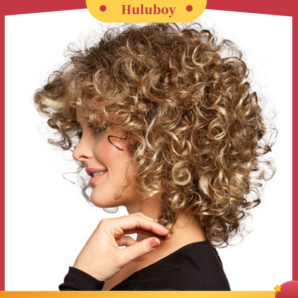 Wig Rambut Sintetis Model Keriting Panjang Sebahu Warna Solid Untuk Wanita