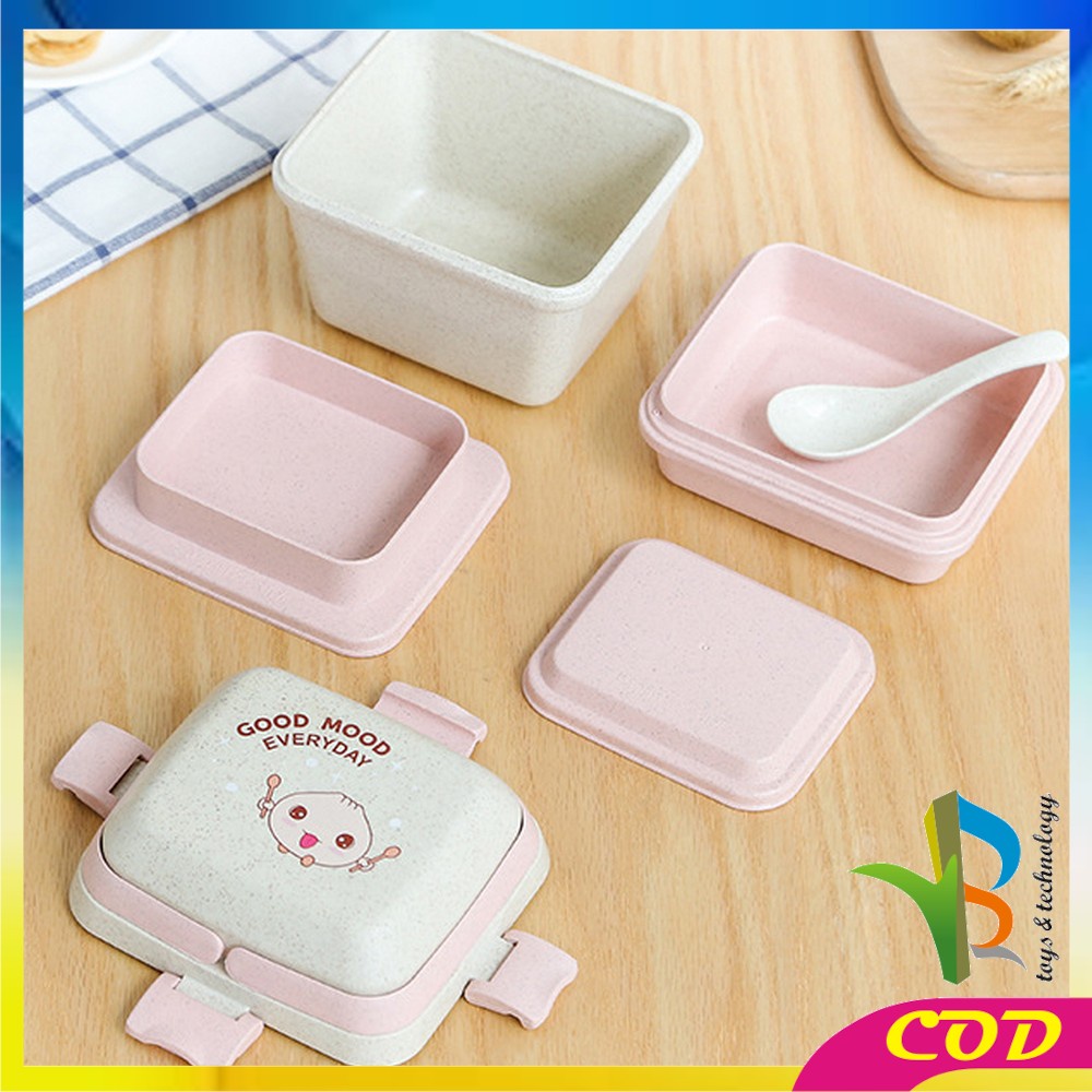 RB-C692 Lunch Box Set Kotak Makan Anti Tumpah Free Sendok Bahan PP Jerami Gandum / Tempat Bekal Bento Set Microwavable Good Mood Everyday Portable BPA FREE