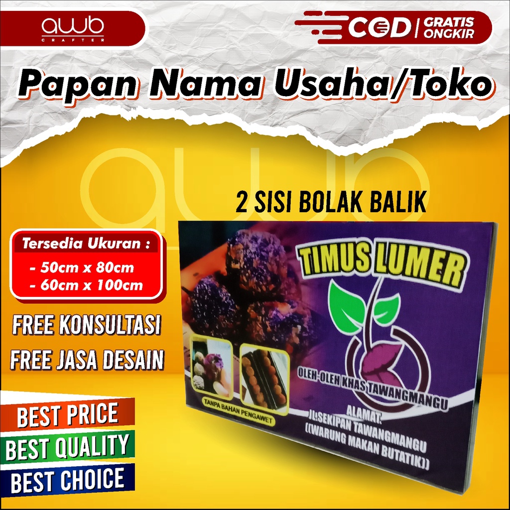 

PAPAN NAMA USAHA / PAPAN IKLAN TOKO Banner Rangka Kayu Custom - 2 SISI Bolak - Balik