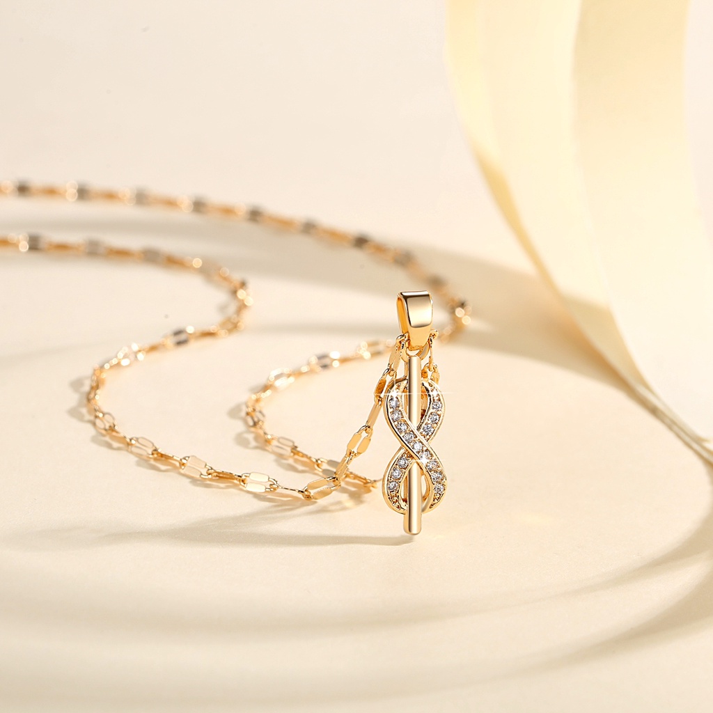 Y915 【COD】Kalung Titanium Wanita Permata Perhiasan Lapis Emas Kalung Fashion Emas Korean Style Aksesoris