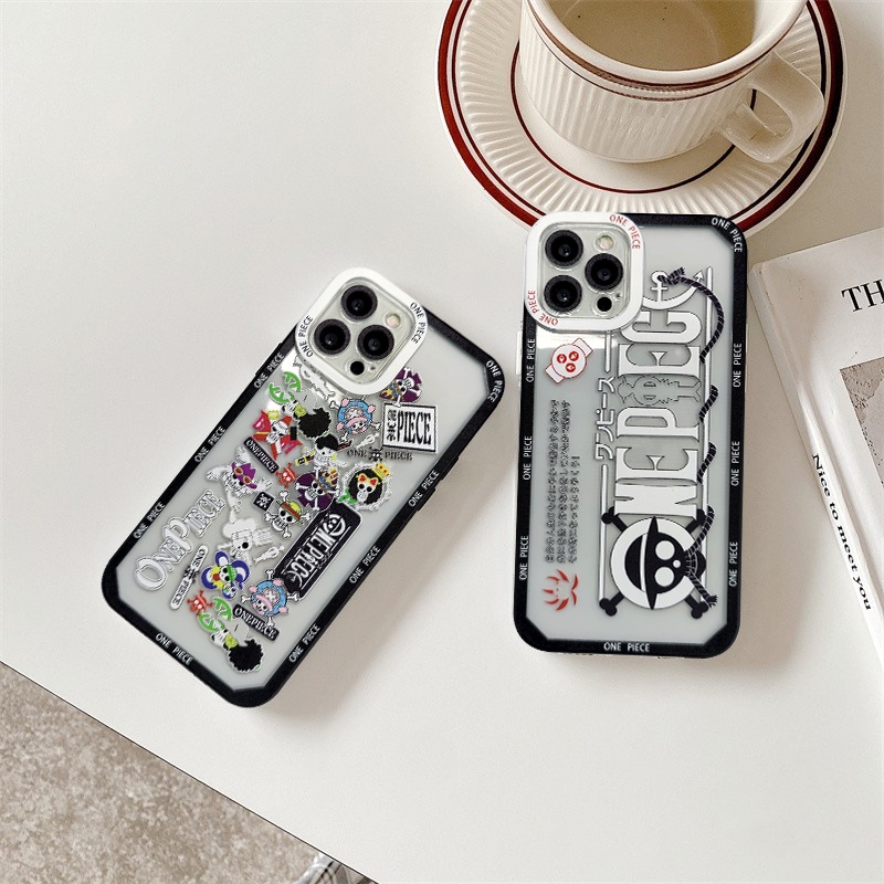 IPHONE Casing Ponsel Lembut Kartun Tahan Guncangan Untuk Iphone7 8 Plus11 12 13 Pro XS Max 6 6s 7 8xr X SE 2020 14 Pro Max Kartun Motif One Piece Bening Lembut TPU Belakang Transparan Pasangan Case