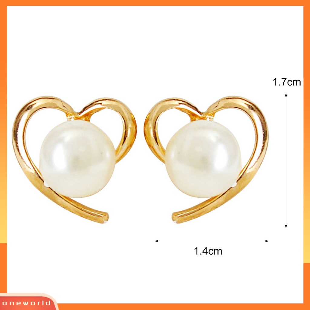 [WONE] 1pasang Ear Studs Berbentuk Hati Mudah Cocok Dengan Alloy Anting Tusuk Mutiara Imitasi Elegan Untuk Kehidupan Sehari-Hari