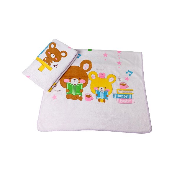 Handuk Mandi Baby Microfiber Murah / Towel Sarang Lebah Motif HAPPY BEAR 60x120