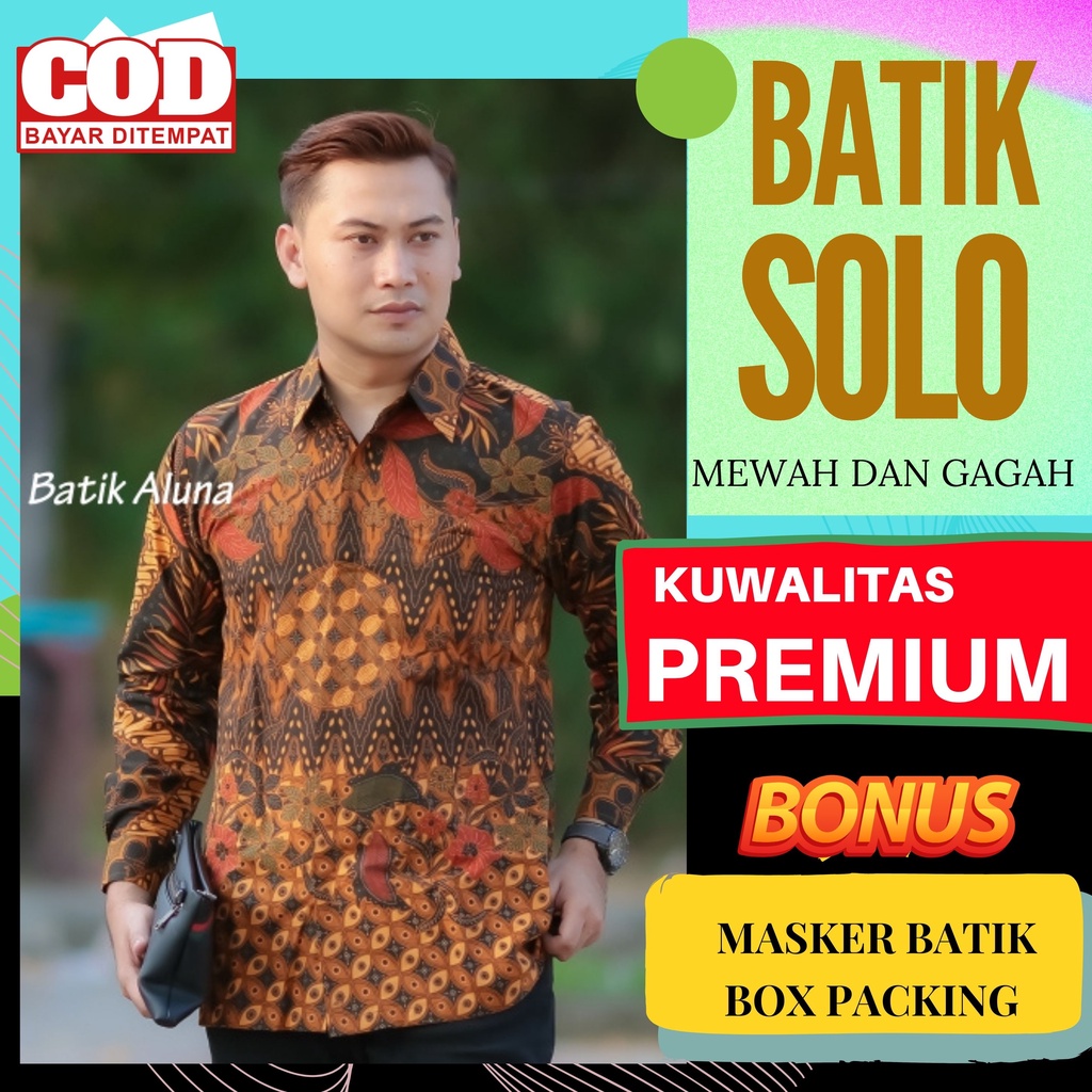 Atasan Kemeja Baju Batik Aluna Pria Lengan Panjang Premium Furing Reguler Fit Baju Cowok Moderen Ori