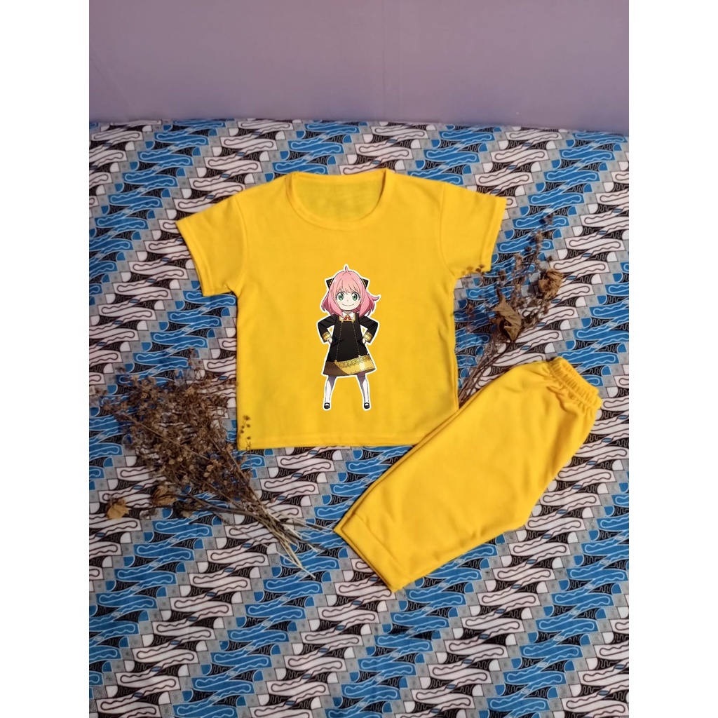 Setelan Kaos Anak Perempuan Motif Kartun Anya Forger Umur 1th - 7th