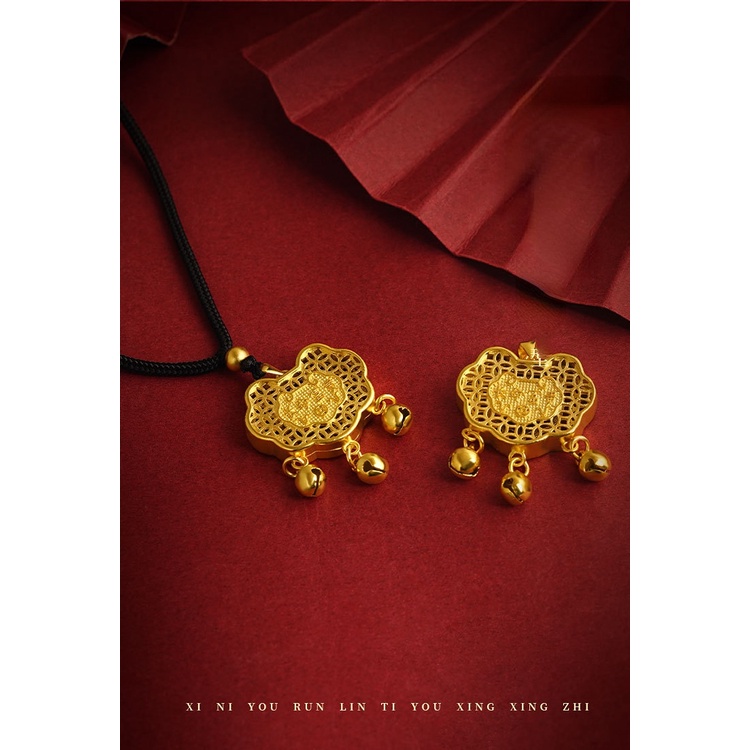 Goldkingdom Perhiasan Fashion Emas Asli Kadar 375Bangkok Aksesoris Ready Stock Angan-Angan Hati Lock Kalung Wanita Dengan Liontin Lonceng Kekanakan