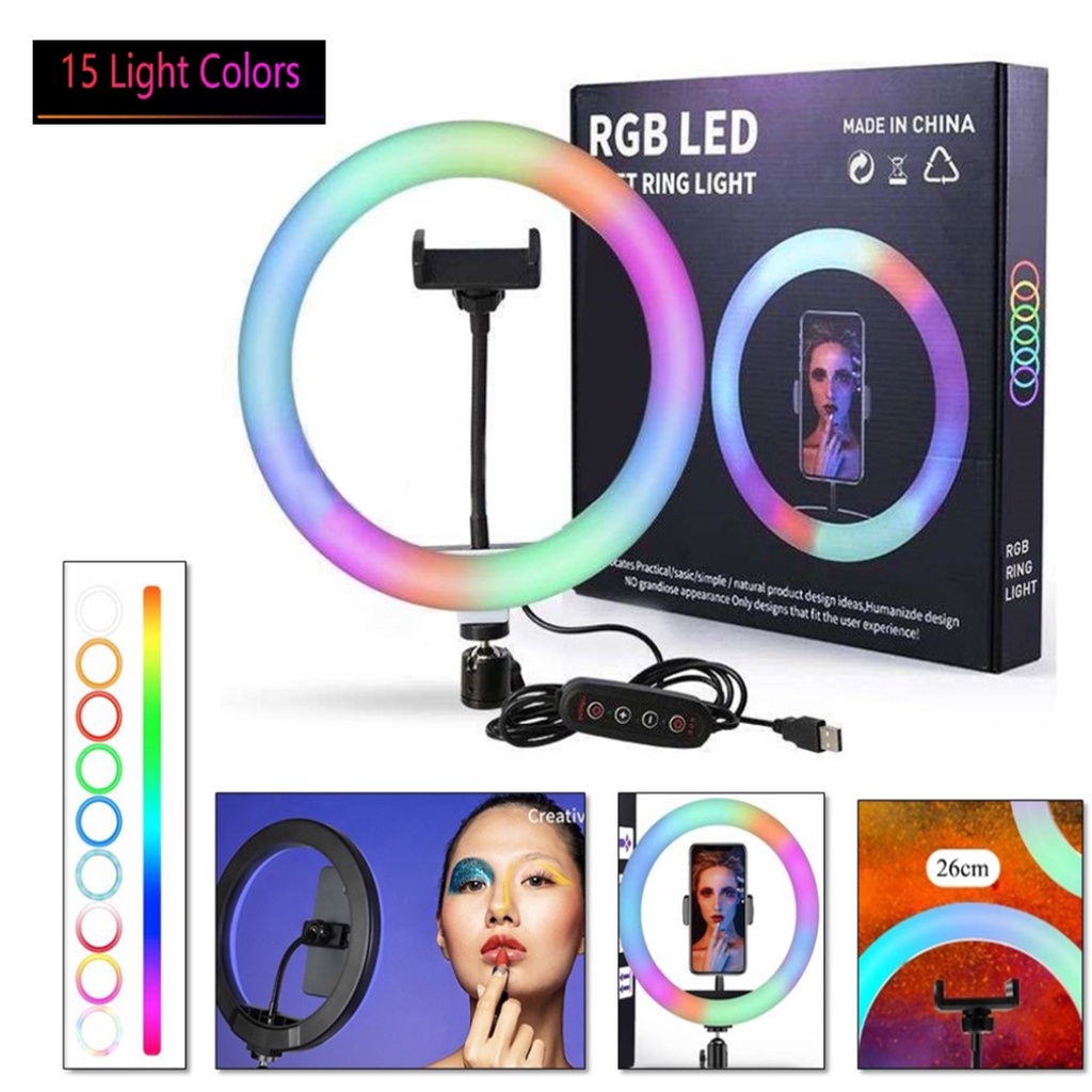Jual Ringlight Lampu RGB LED Rainbow 26cm+Free Holder U HpSoft Ring