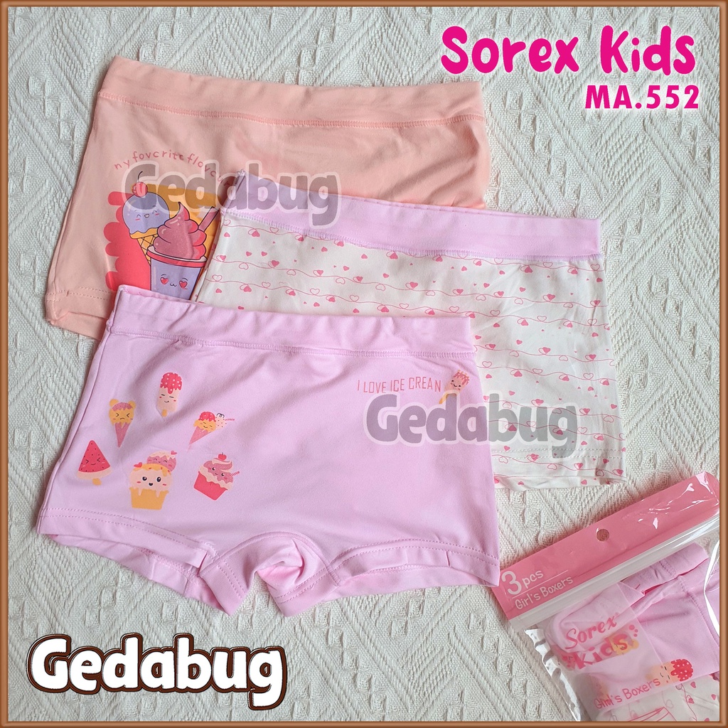 3 Pcs - Boxer Anak Sorex MA 552 | CD Celana dalam anak Remaja Bahan Super Soft | Gedabug