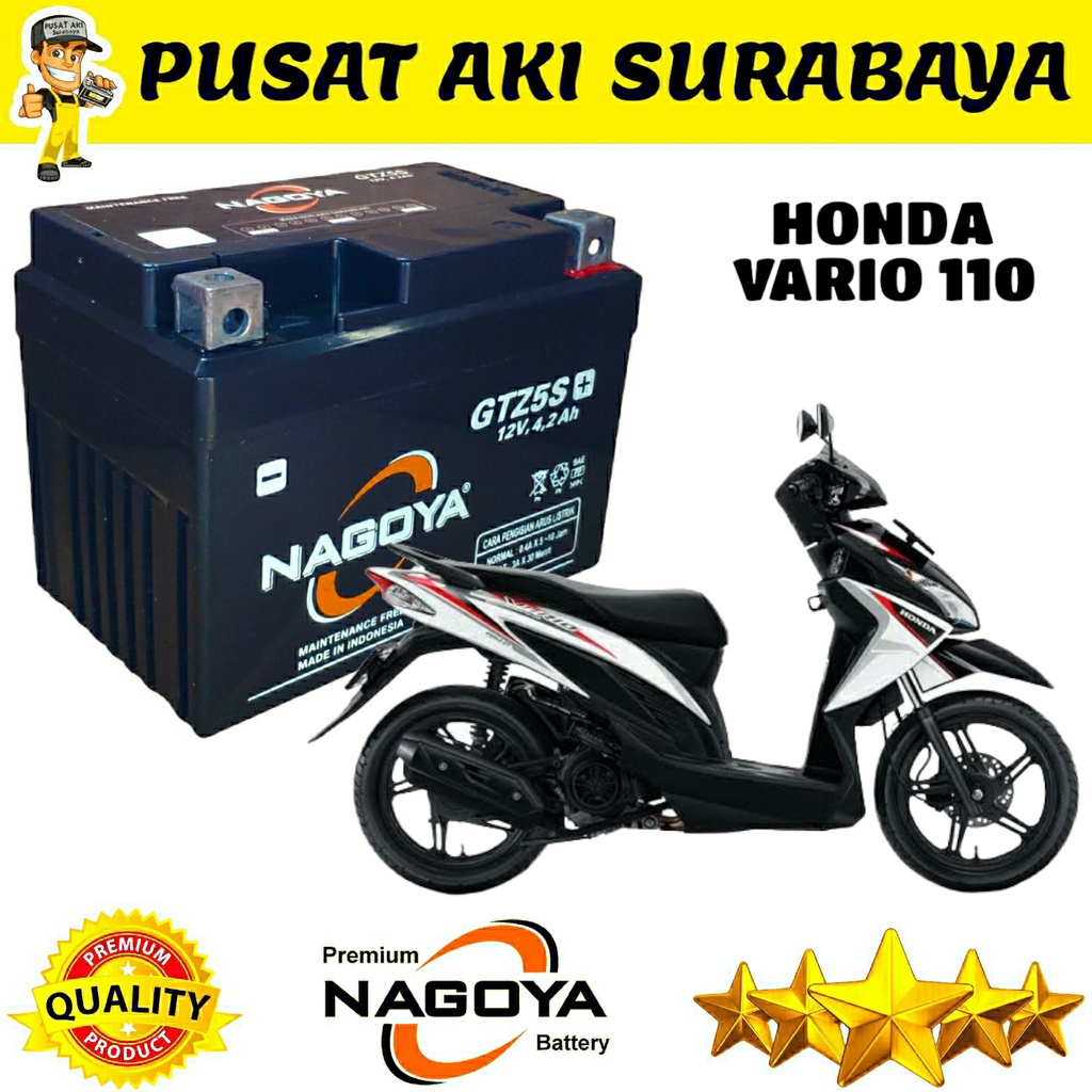 AKI KERING VARIO 110 ACCU MF NAGOYA GTZ5S BEBAS PERAWATAN 12 VOLT 4.2 AMPER MTZ5S YTZ5S YTZ4V DTZ5S