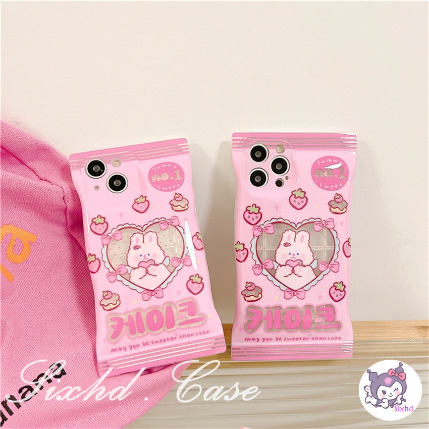 Realme C55 C35 C31 C30 C25 C25Y C21Y C25s C15 C12 C11 C21 C20 C3 9Pro+ 9i 8i 7i 6i 5i Narzo 50i 50A Prime Snack Bag Case Cartoon Pink Love Heart Rabbit Phone Case Soft Cover