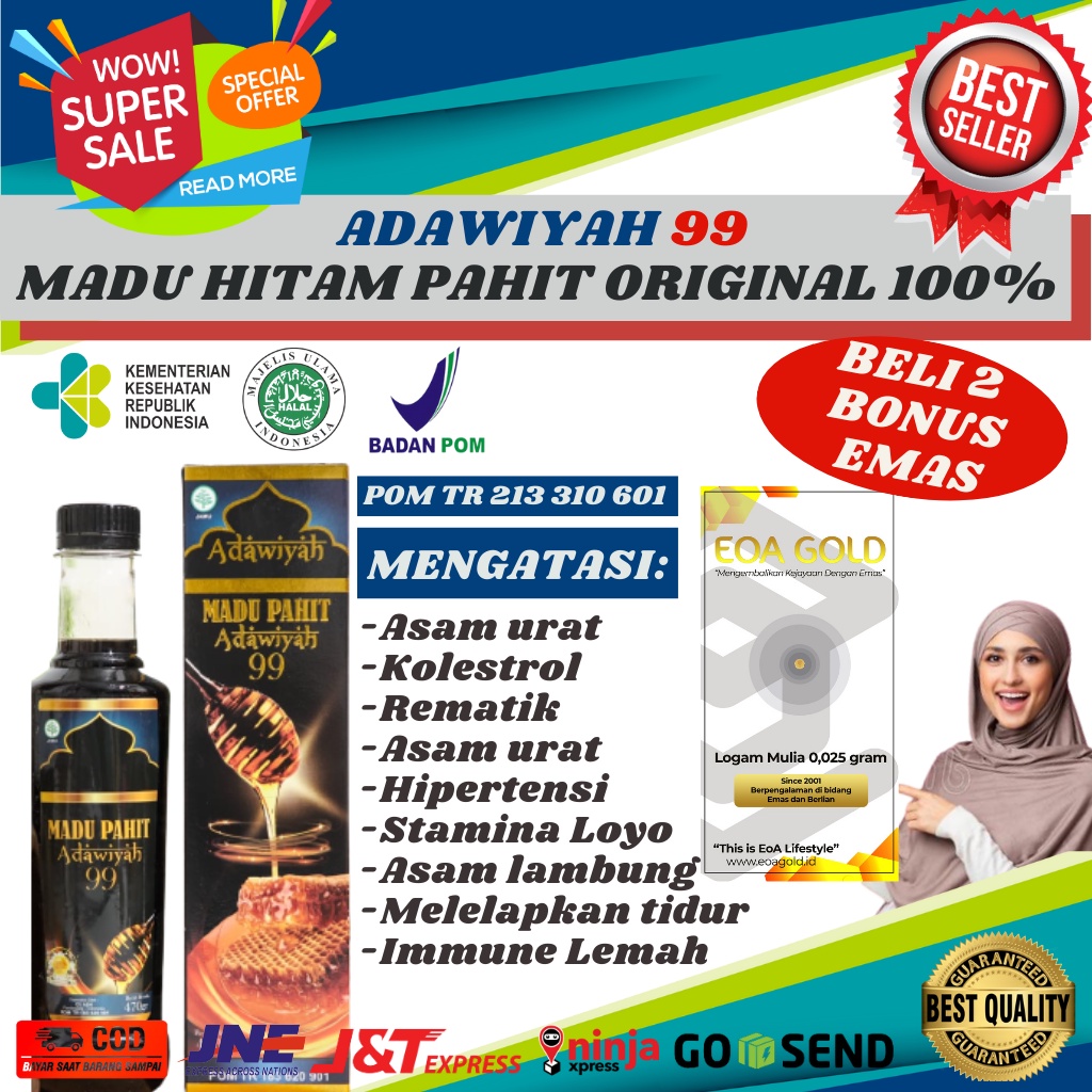 (BONUS EMAS) MADU HITAM PAHIT ADAWIYAH 99 ORIGINAL / MADU PAHIT INSULIN PROPOLIS DARI PEDALAMAN HUTAN / MADU HUTAN MADU LEBAH NECTAR ASLI