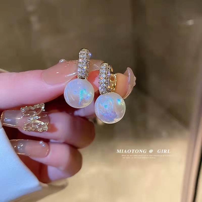 Korea Fashion s925 Perak Jarum Mermaid Ji Mutiara Micro set Zirkon Wanita Telinga Gesper Anting Perjamuan Perhiasan