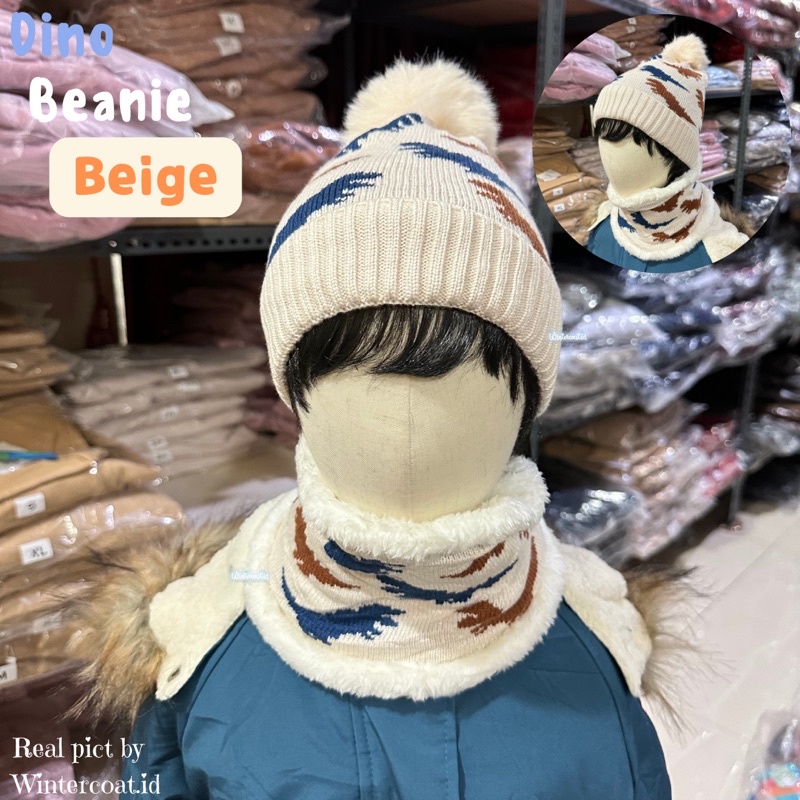 Beanie set anak winter topi kupluk anak dino bayi baby hat scarf musim dingin import hangat bromo dinosaurus cowok
