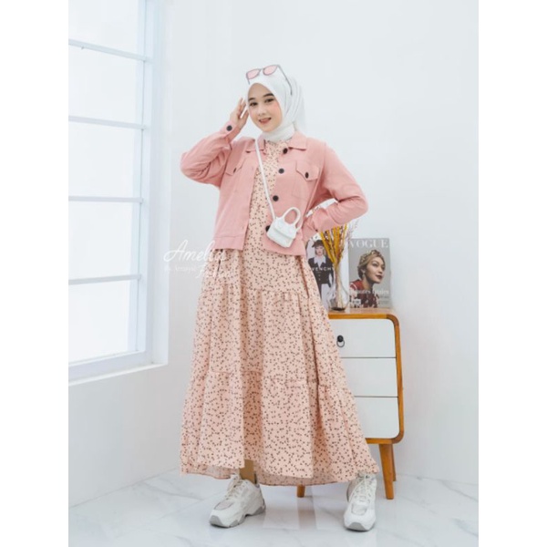 GAMIS DRESS MIDI SET BLAZER BUNGA by AMELIA FASHION ORIGINAL BRAND