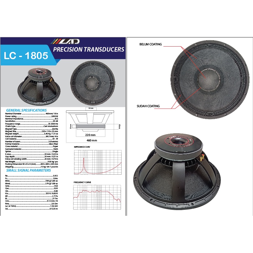 LAD - Speaker componen 18 Inch voice coil 4 inch