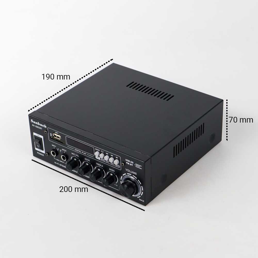 ampli mini langung ke listrik Sunbuck Audio Bluetooth 5.0 DAC Amplifier 2 Ch Remote 2000W - AV-660BT