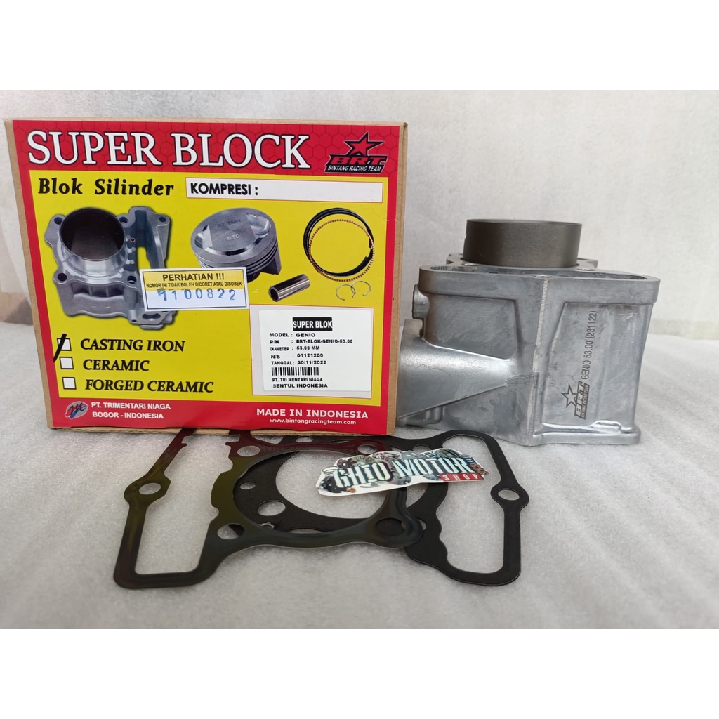 Blok Piston Bore Up BRT 53mm Beat deluxe Beat New Genio Scoopy New prestige Blok seher BRT Genio Beat deluxe Beat New Beat street New 53mm 125 cc ghio motor shop