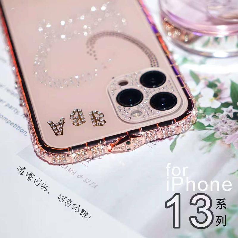 IPHONE Untuk iPhone14 13 12 11 Pro Max Plus Case Bling Bemper Berlian Imitasi Ular Inlay Metal Frame Back Cover Untuk iPhone14 iPhone13 iPhone12