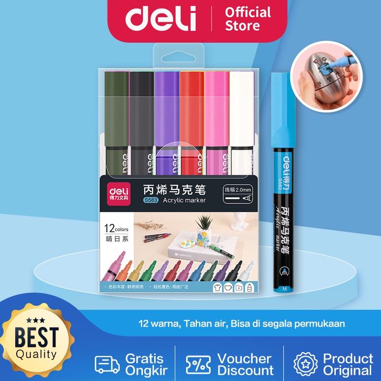 

DELI ACRYLIC MARKER / SPIDOL AKRILIK PAPAN TULIS / KACA 12 WARNA ANTI AIR S583 TERLARISS...,,,,,