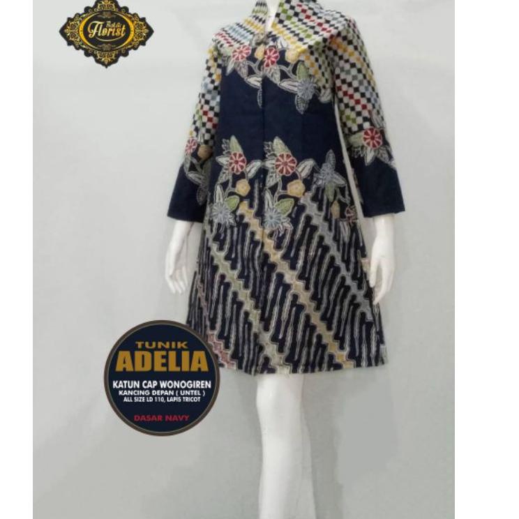 New Sale Tunik kantoran Batik Solo Premium Atasan Batik Warna Biru Wanita Batik Cap Lapis Furing Bat