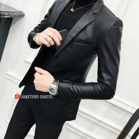 Sangat Nyaman.. JNK x HAMBRE - Jas Blazer Slim Fit Pria Casual Bahan Kulit Sintetis Viena Blezer Off