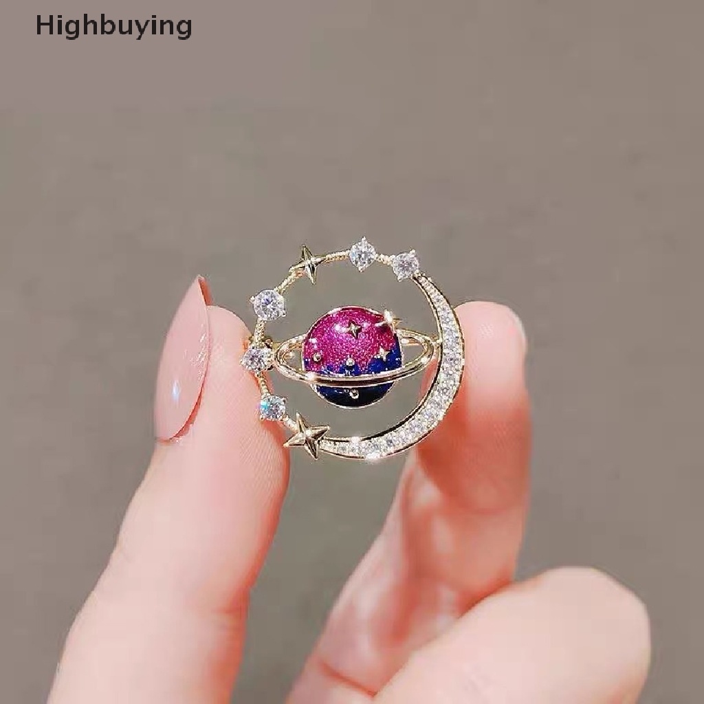 Hbid Lucu Bumi Bulan Bintang Bros Bintang Planet Biru Anti Liar Pin Mantel Syal Bros Enamel Korsase Pin Perhiasan Hadiah Glory