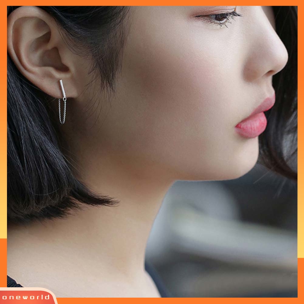 [WONE] Minimalis Wanita Bar Rantai Menjuntai Drop Ear Stud Earrings Pesta Perhiasan Hadiah