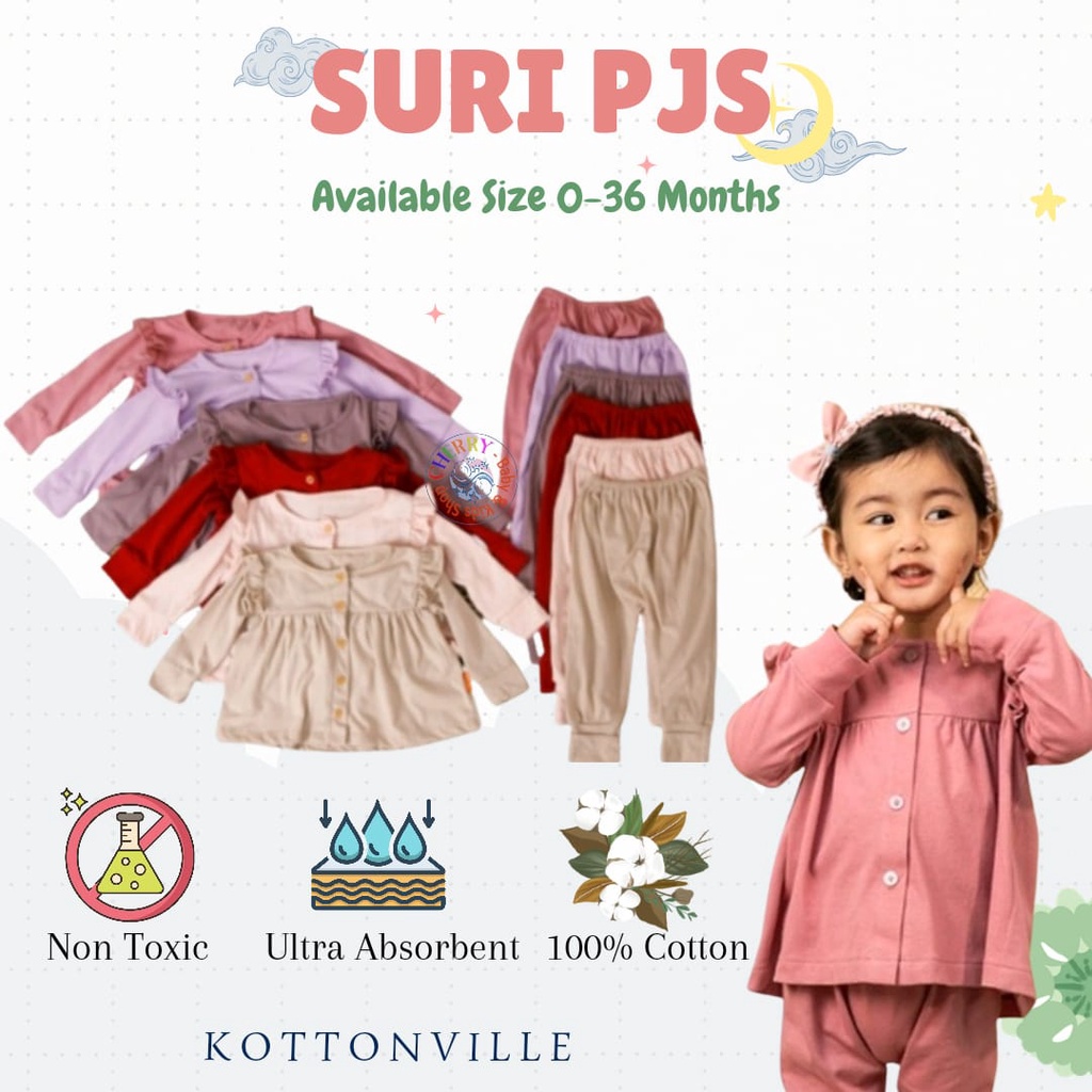 Kottonville Suri Pyjamas Set 0-3 Tahun Piyama Panjang Ruffle CBKS