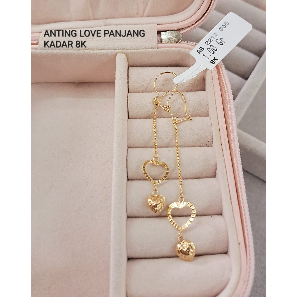 Anting love panjang kadar 375 8k murah meriah fashion