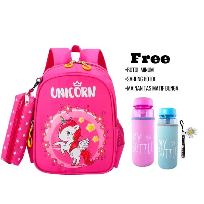 Tas Anak Ransel Sekolah 2in1 Karakter Unicorn Kartun Lucu Model Tas Taman Anak Tren Untuk Anak Perempuan
