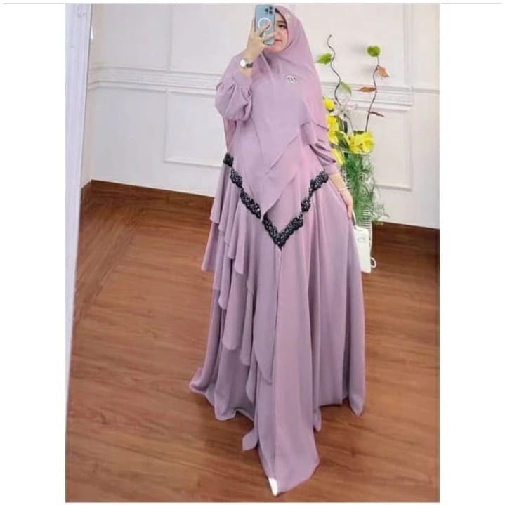 Baju Syari Terbaru 2022 Gamis Set Jilbab Mariam Syar`i Gamis Kondangan Modern One Set Jumbo Stelan Wanita Kekinian