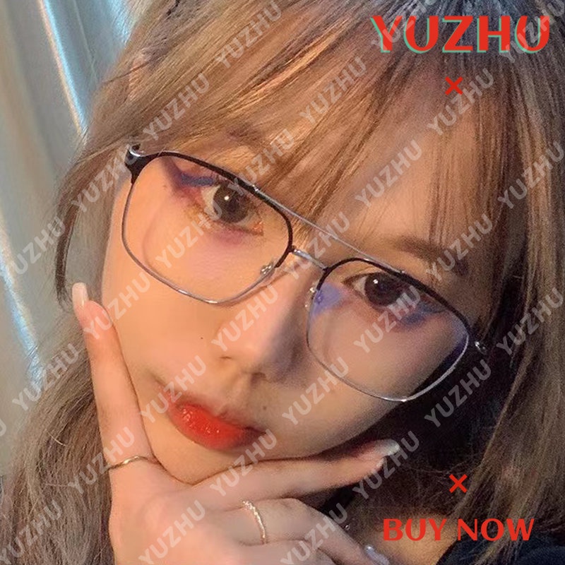 (YUZHU) Vintage Fashion Metal Frame Eyeglasses Aviator Eyeglasses Untuk Pria Oversized Square Kacamata Anti Radiasi Untuk Laki-Laki