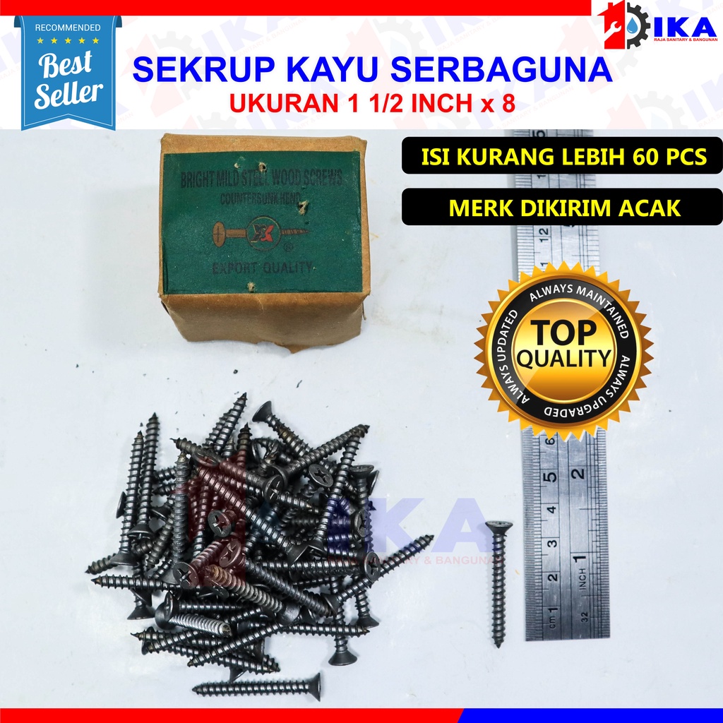 SKRUP KAYU 11/2&quot; X 8 (+) PLUS PANJANG 3,75 CM / (HARGA 1 KOTAK - TIDAK DIECER) TERMURAH