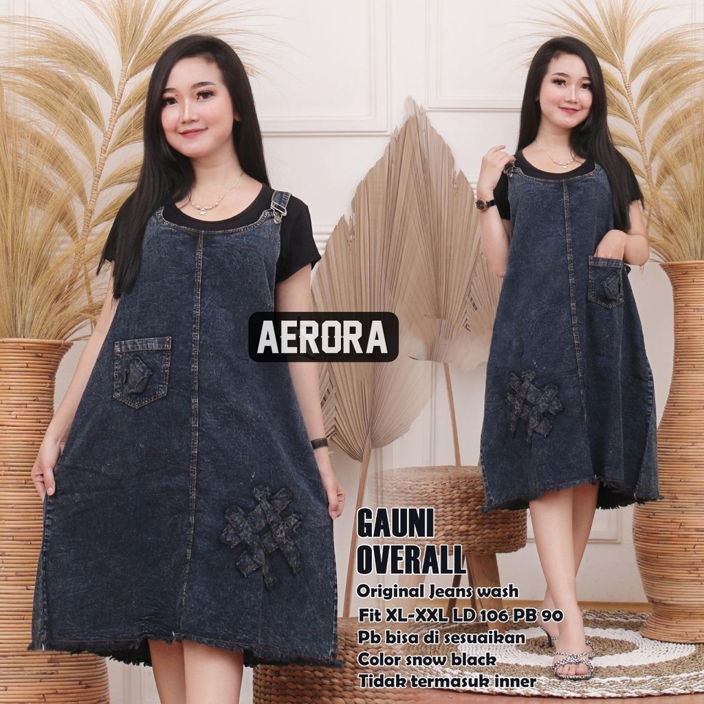 Baju Kodok Overall Dress Jeans Wanita Bordir Tempel Kekinian Inport Ld 105 P 90 Gauni Overall Terbaru Allsize