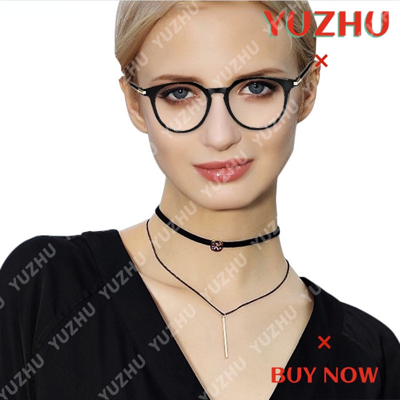 (YUZHU) Korea Fashion Bingkai Kecil Oval Anti Cahaya Biru Kacamata Vintage Fashion Transparan Frame Eyeglasses Unisex