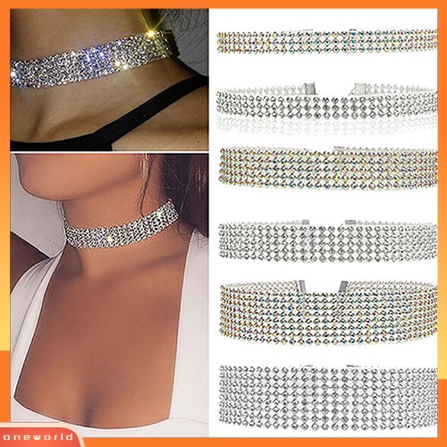 [WONE] Wanita Fashion Punk Mewah Berlian Imitasi Choker Kerah Kalung Perhiasan Pernikahan