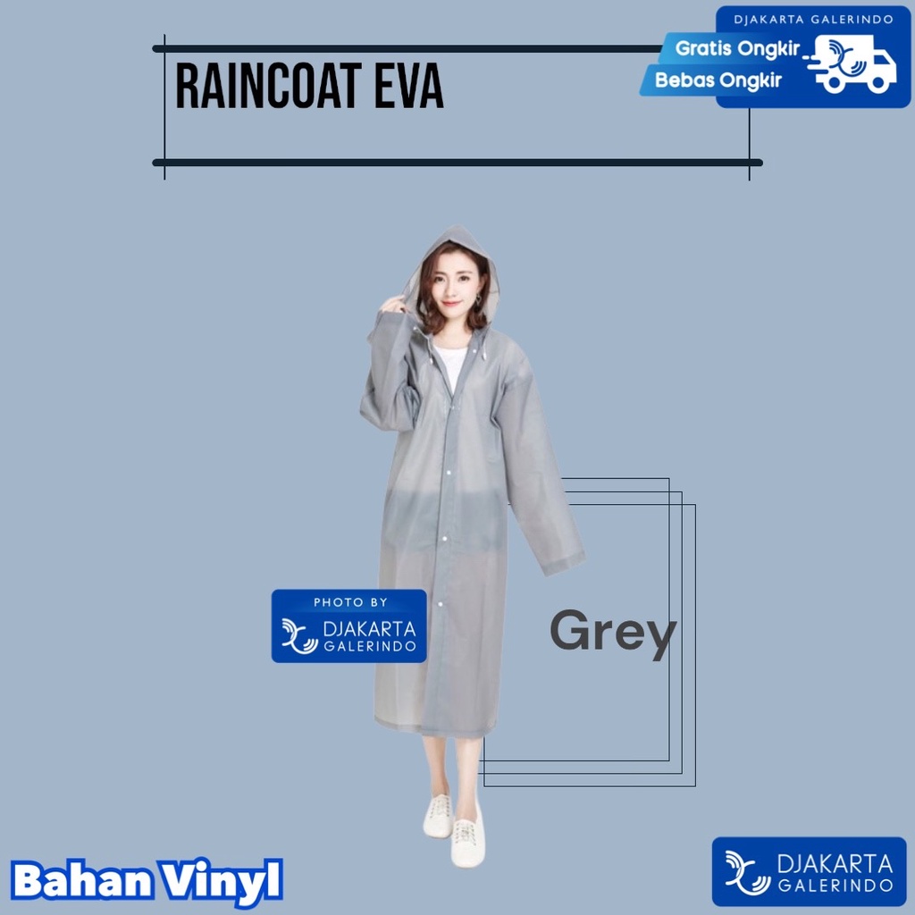 Jas Hujan EVA Tebal Bahan Vinyl Raincoat Topi light Weitght Ringan Pria Wanita
