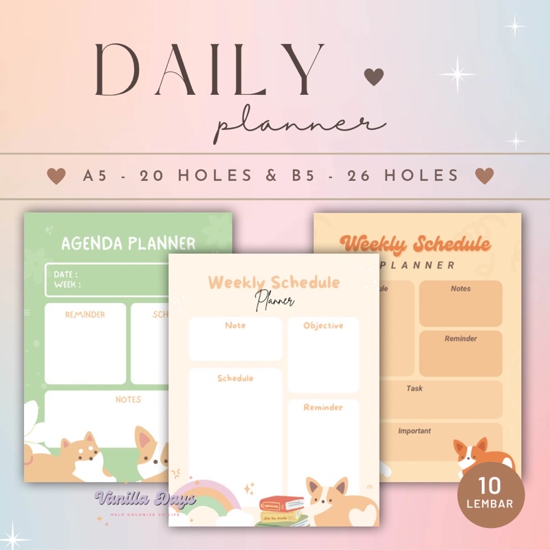 

[] Daily Planner Agenda Memo Notes Monthly Weekly Check List Kertas Refill Isian Binder Bullet Journal Bujo Loose Leaf Diary A5 B5 Fillable Catatan Harian Mingguan Bulanan Printable Goals Student Pelajar Produktif Productive Jadwal Editable Undated
