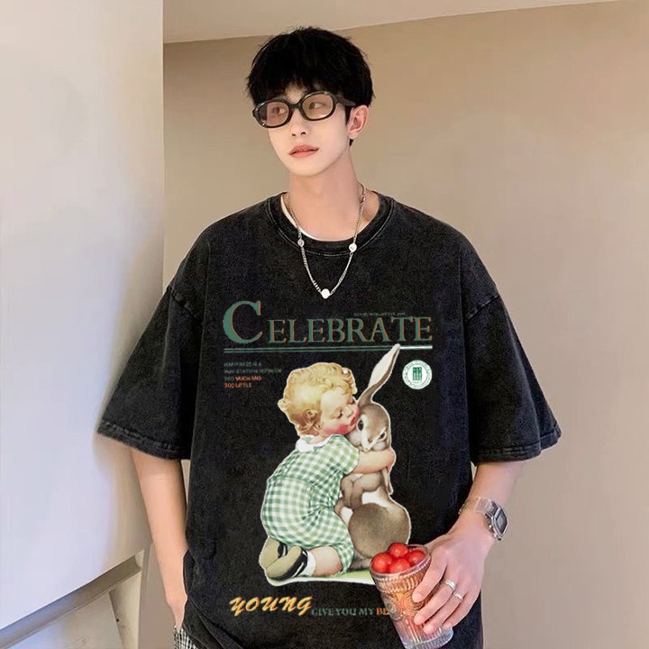 RDGF official shop Kaos Washed Pria Baru 2023 kemeja leher bulat kaos murah kaos cotton kaos kekinian atasan kaos Kaos pria baju kaos oversize  PRIA &amp; WANITA (UNISEX)
