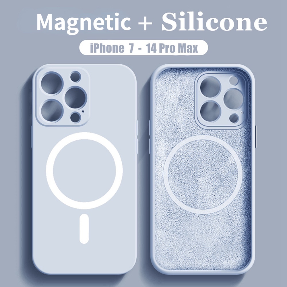 IPHONE Casing Silikon Cair Magnetik Case Untuk Iphone14 13 12 11 Pro Max14 7+ 8plus Untuk Cas Cas Nirkabel XR XS MAX Cover Soft Casing