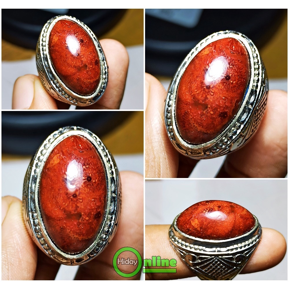 CINCIN BATU AKIK NATURAL MARJAN RED CORAL ASLI